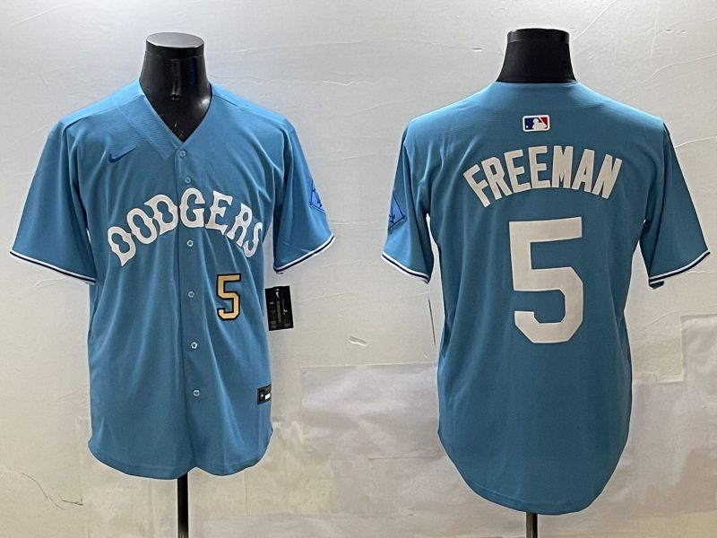 Men Los Angeles Dodgers #5 Freeman Light Blue Throwback Game 2025 Nike MLB Jersey style 21->los angeles dodgers->MLB Jersey